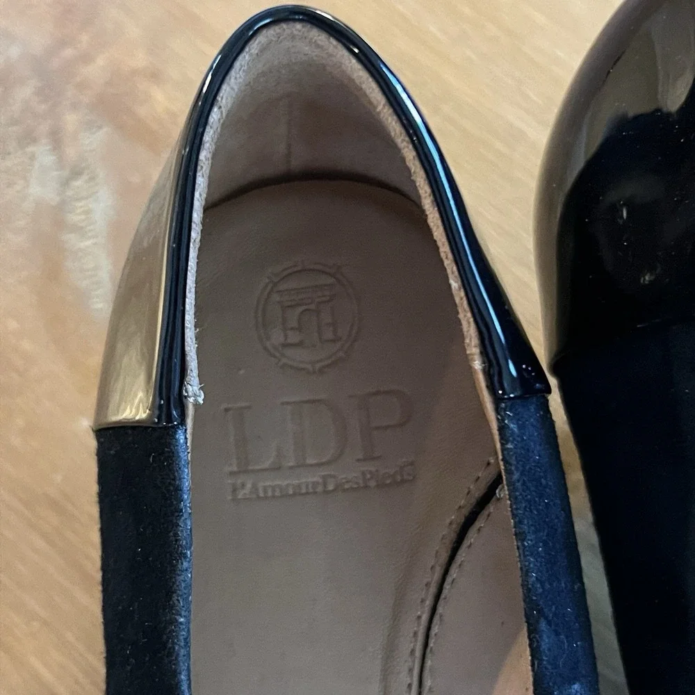 L'Amour Des Pieds LDP Women's Kishita Black Suede Patent Leather Size 9.5 Heels